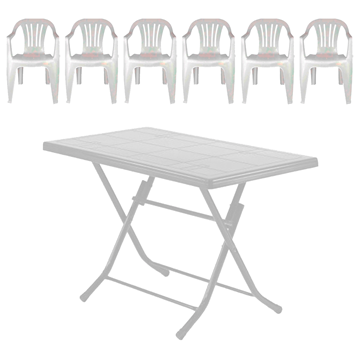 Imagen de Juego exterior MONTERREY mesa blanca plegable 6+1 seis sillas blanca 3 BULTOS