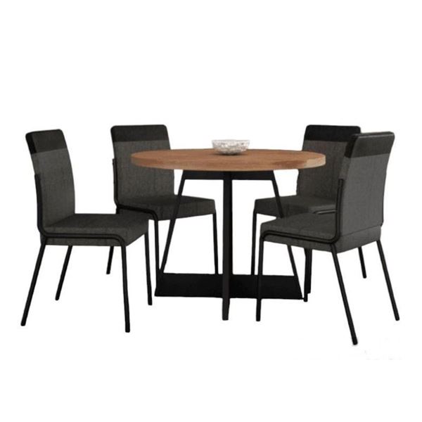 Imagen de Juego comedor Carraro 4 sillas mesa redonda silla lino grafito negro 3 bultos