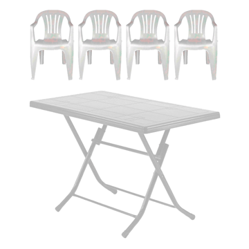 Imagen de Juego exterior PASADENA mesa blanca plegable 4+1 CUATRO sillas blanca 2 BULTOS