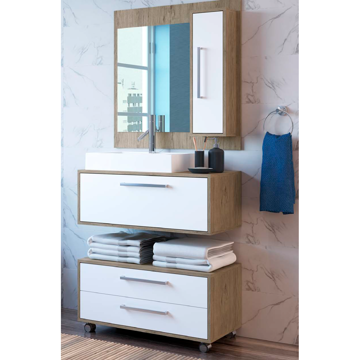 Imagen de Muebles Baño Artecasa 901-27-4 con espejo BALCAO GRECIA 80x80x45 color CANELA/BLANCO