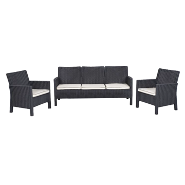 Imagen de Juego De Jardín 3 Piezas 3+1+1 Resina Simil Rattan Almohadon